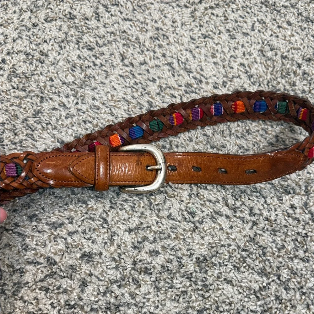 FOSSIL Leather Belt Womens Brown Tapestry Casual Inlay small
